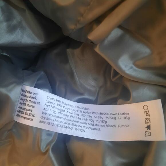 Eileen Fisher Womens Silver Funnel Neck Puffer Satin Down Jacket Size S - Picture 6 of 7